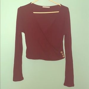 Burgundy crop wrap sweater.
